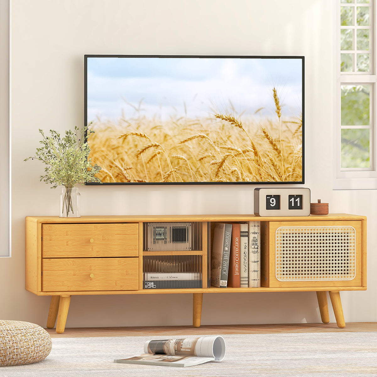 Bamboo TV Stand for TV up to 65 Inch - Natural