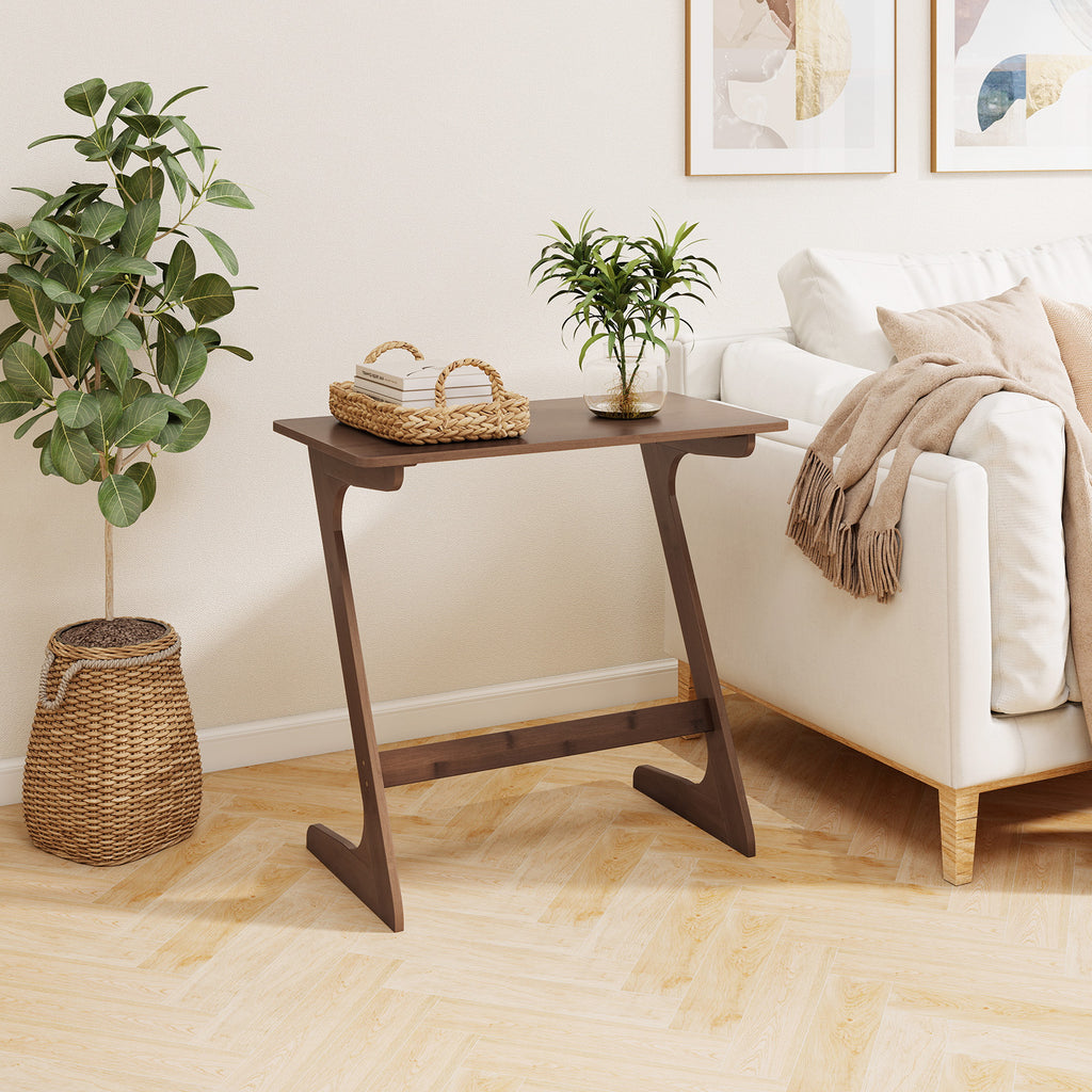 Bamboo Z-Shaped Sofa Side Table, Brown