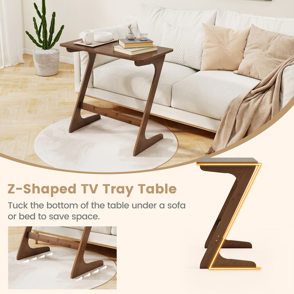 Bamboo Z-Shaped Sofa Side Table, Brown