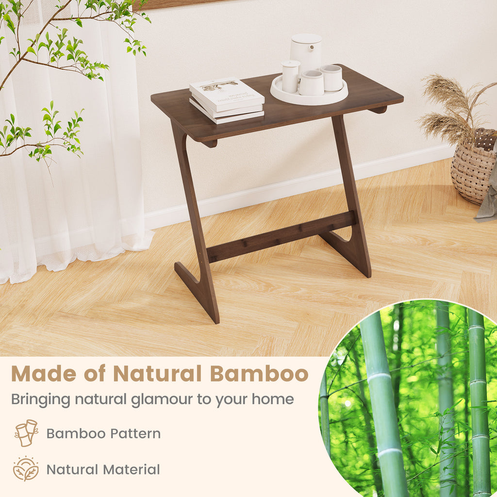 Bamboo Z-Shaped Sofa Side Table, Brown