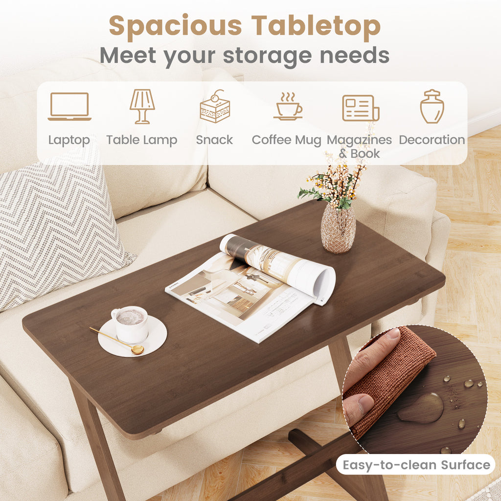 Bamboo Z-Shaped Sofa Side Table, Brown