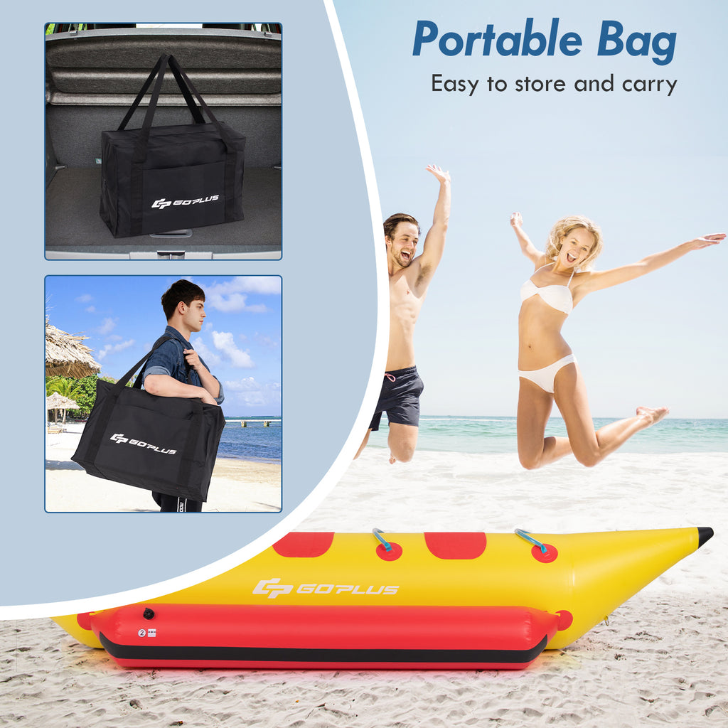 3-Person Inflatable Banana Boat with Electric Pump & Repair Kit - Red & Yellow