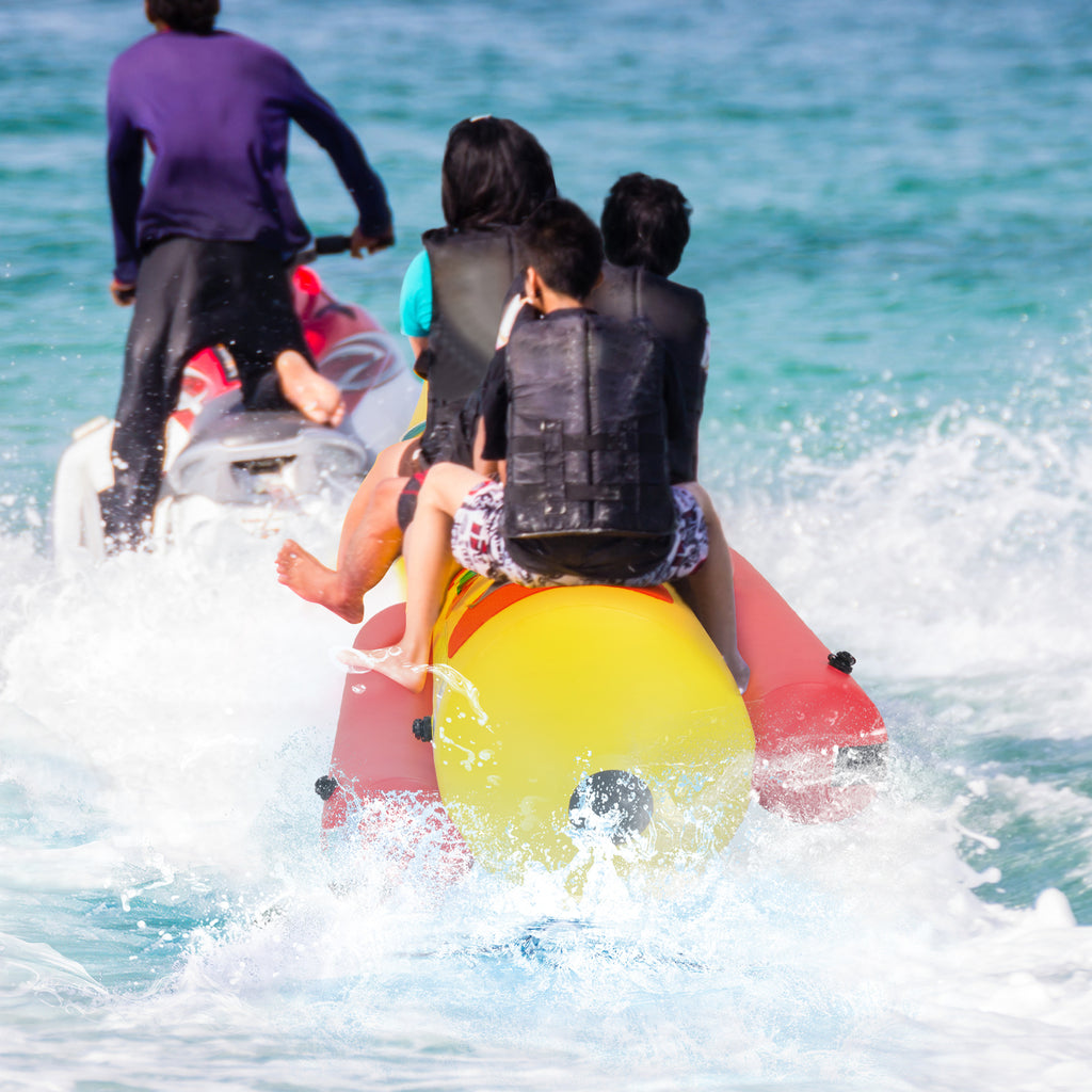 3-Person Inflatable Banana Boat with Electric Pump & Repair Kit - Red & Yellow