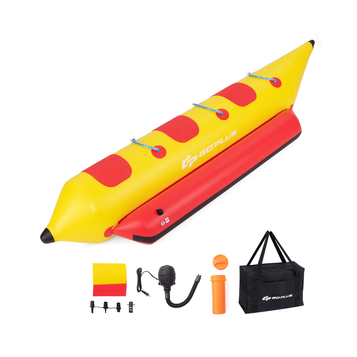 3-Person Inflatable Banana Boat with Electric Pump & Repair Kit - Red & Yellow