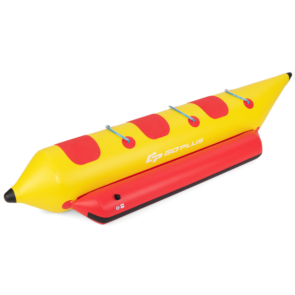 3-Person Inflatable Banana Boat with Electric Pump & Repair Kit - Red & Yellow
