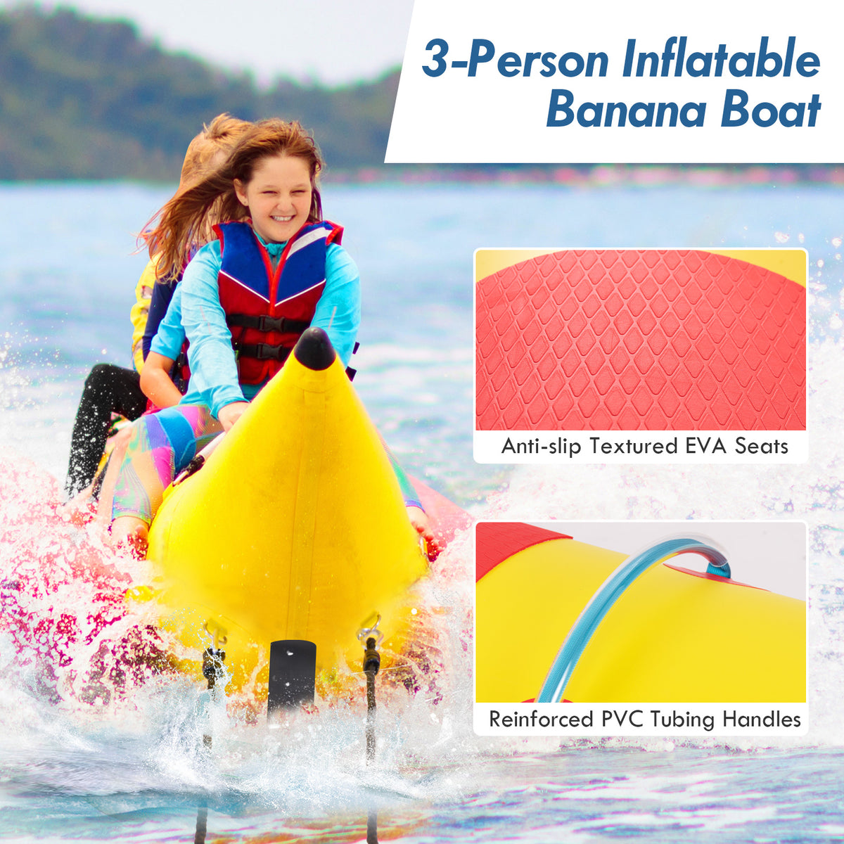 3-Person Inflatable Banana Boat with Electric Pump & Repair Kit - Red & Yellow