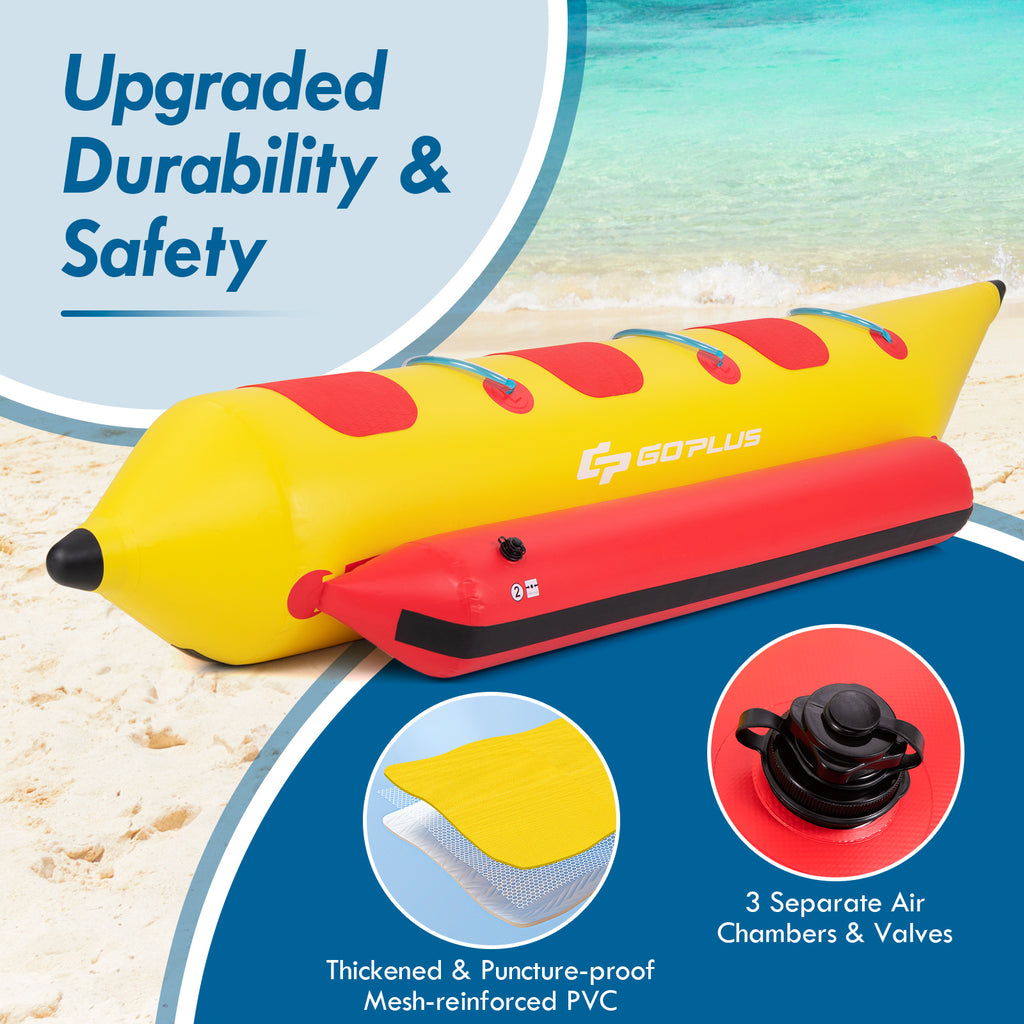 3-Person Inflatable Banana Boat with Electric Pump & Repair Kit - Red & Yellow