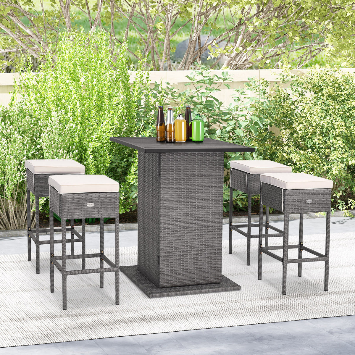 5-Piece Outdoor Wicker Bar Table Set with Storage - Style 2