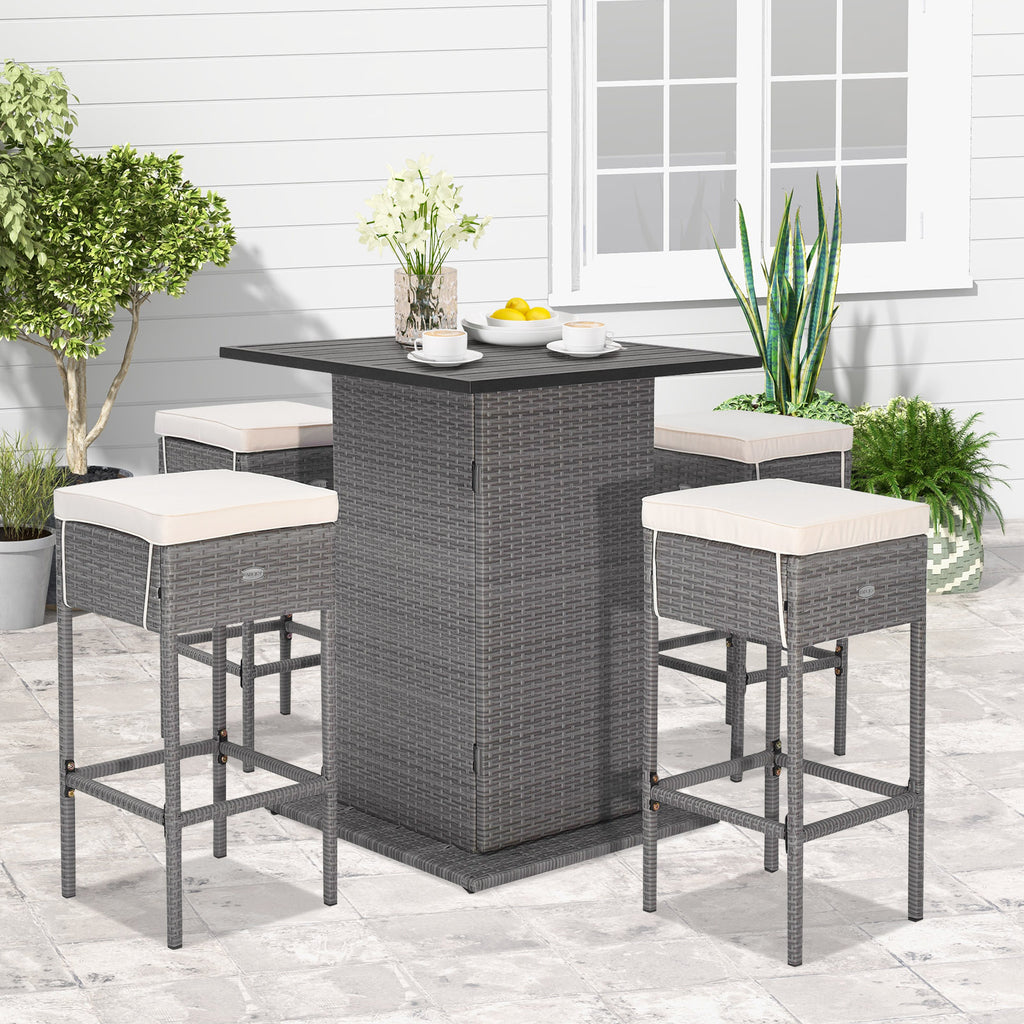 5-Piece Outdoor Wicker Bar Table Set with Storage - Style 2