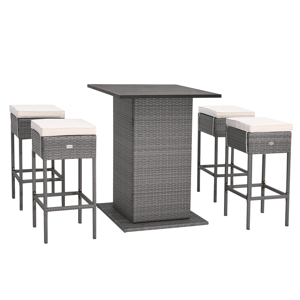 5-Piece Rattan Bar Set with 4 Counter Stools – Brown