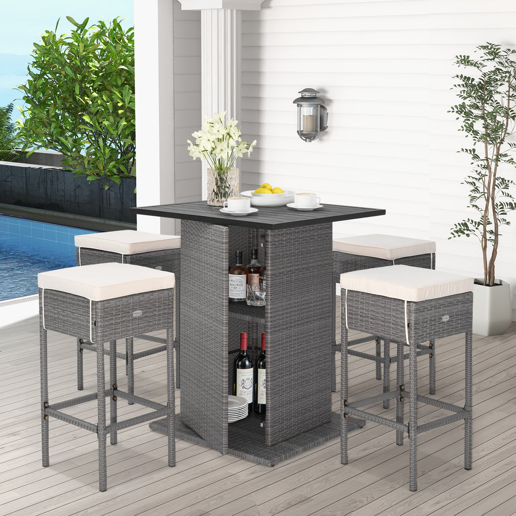 5-Piece Outdoor Wicker Bar Table Set with Storage - Style 2