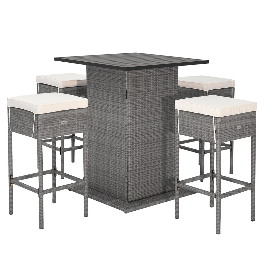 5-Piece Outdoor Wicker Bar Table Set with Storage - Style 2