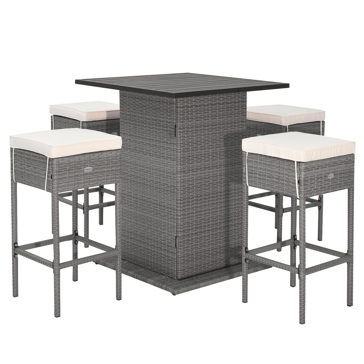 5-Piece Outdoor Wicker Bar Table Set with Storage - Style 2