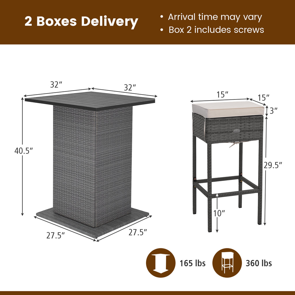 5-Piece Outdoor Wicker Bar Table Set with Storage - Style 2
