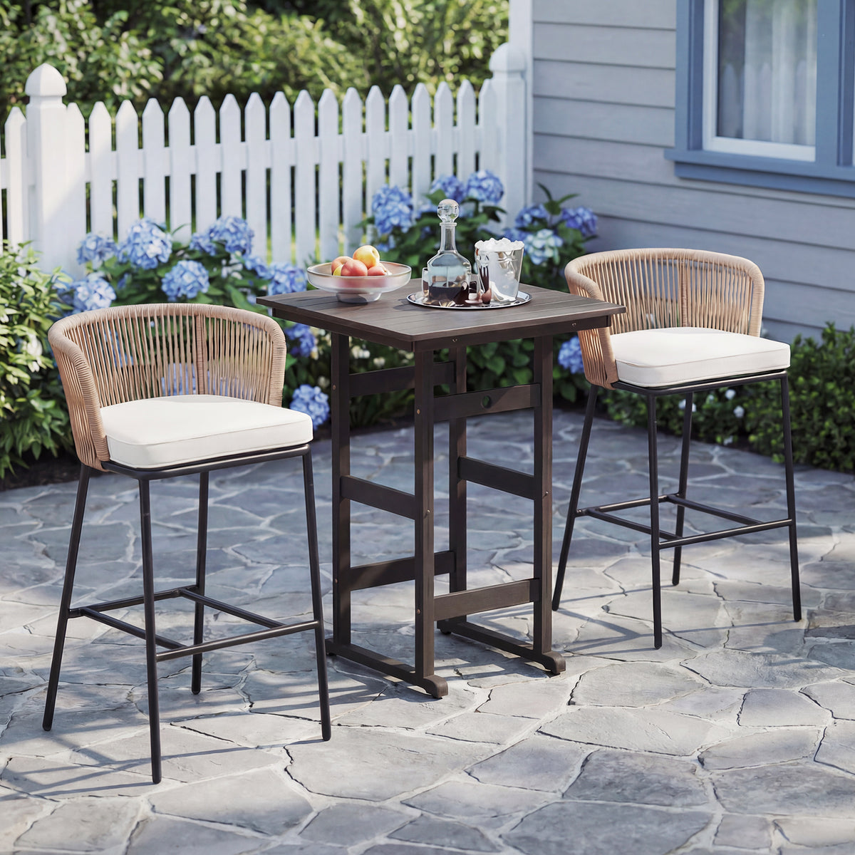 Bar Height Woven Rope Patio Chairs Set of 2