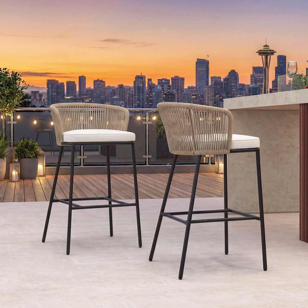 Bar Height Woven Rope Patio Chairs Set of 2