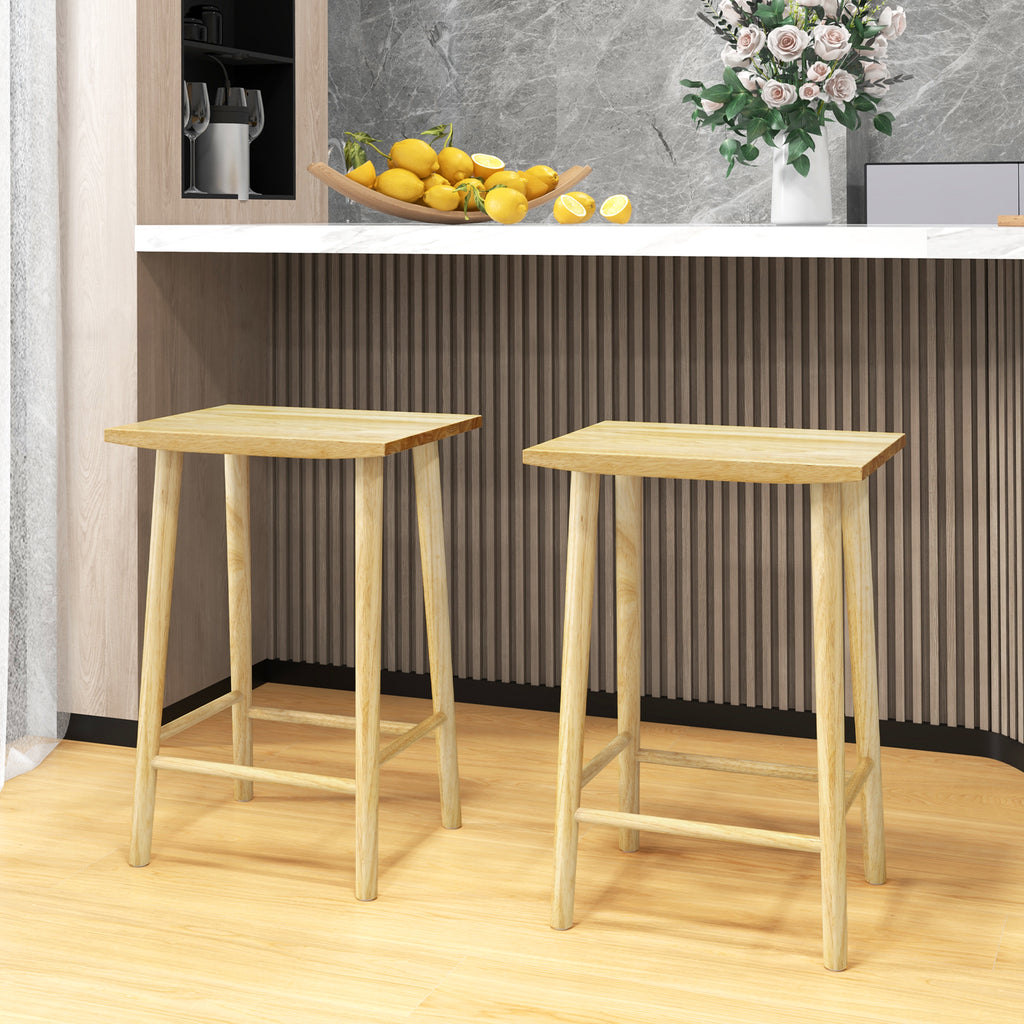 25.5" Bar Stools Set of 2 with Footrest - Natural Wood