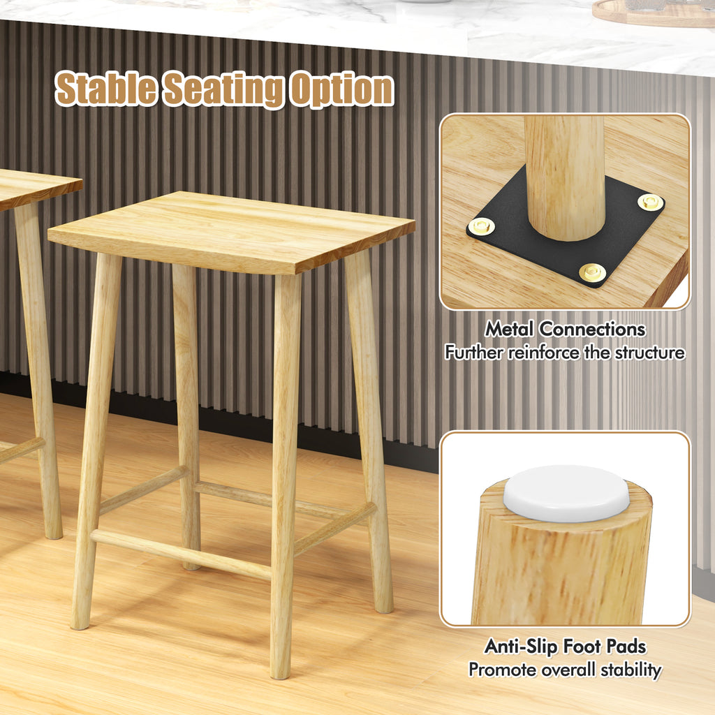 25.5" Bar Stools Set of 2 with Footrest - Natural Wood