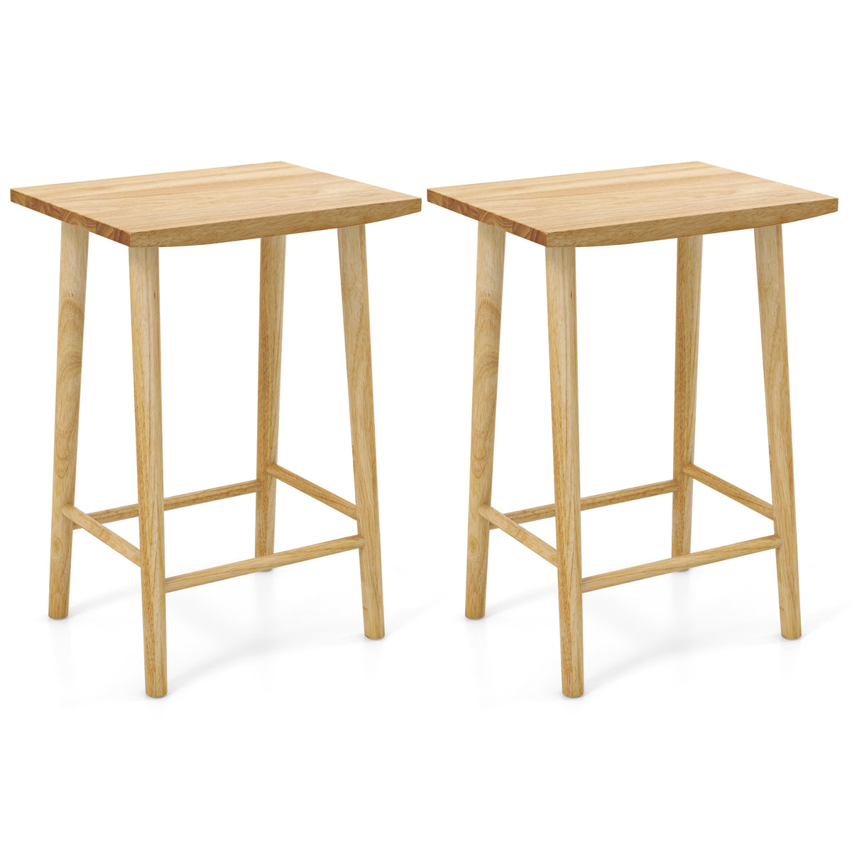 25.5" Bar Stools Set of 2 with Footrest - Natural Wood