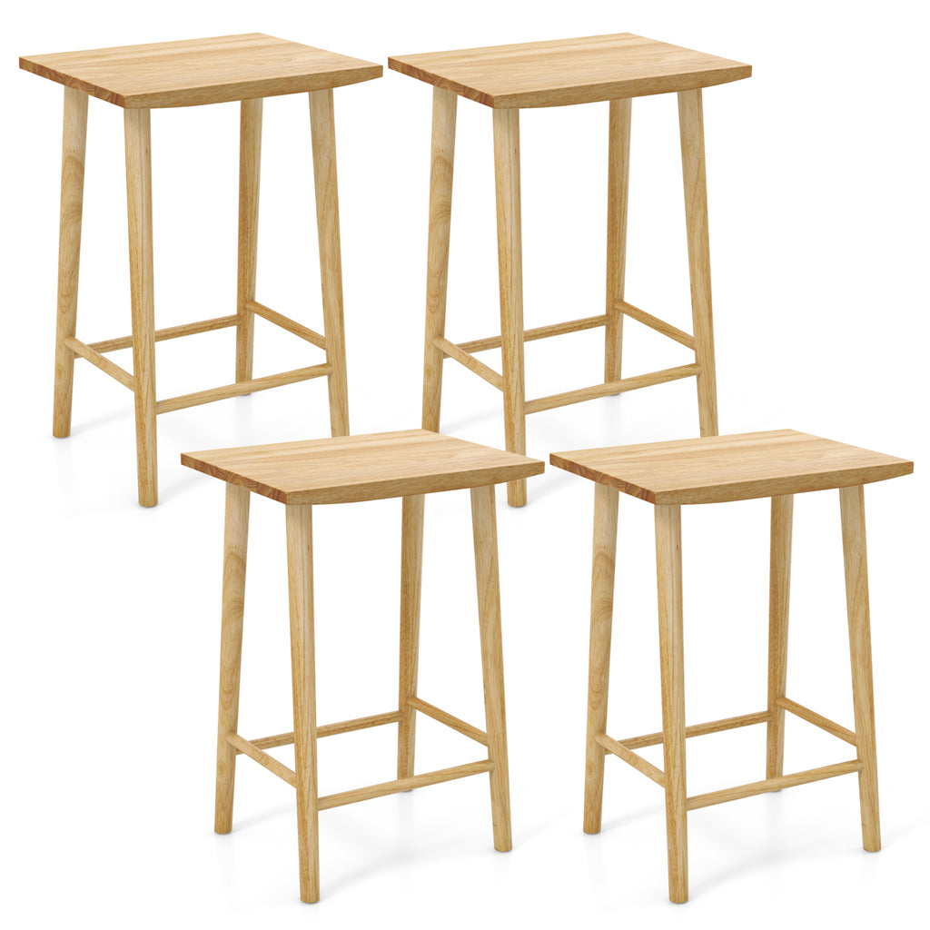 25.5" Bar Stools Set of 2 with Footrest - Natural Wood