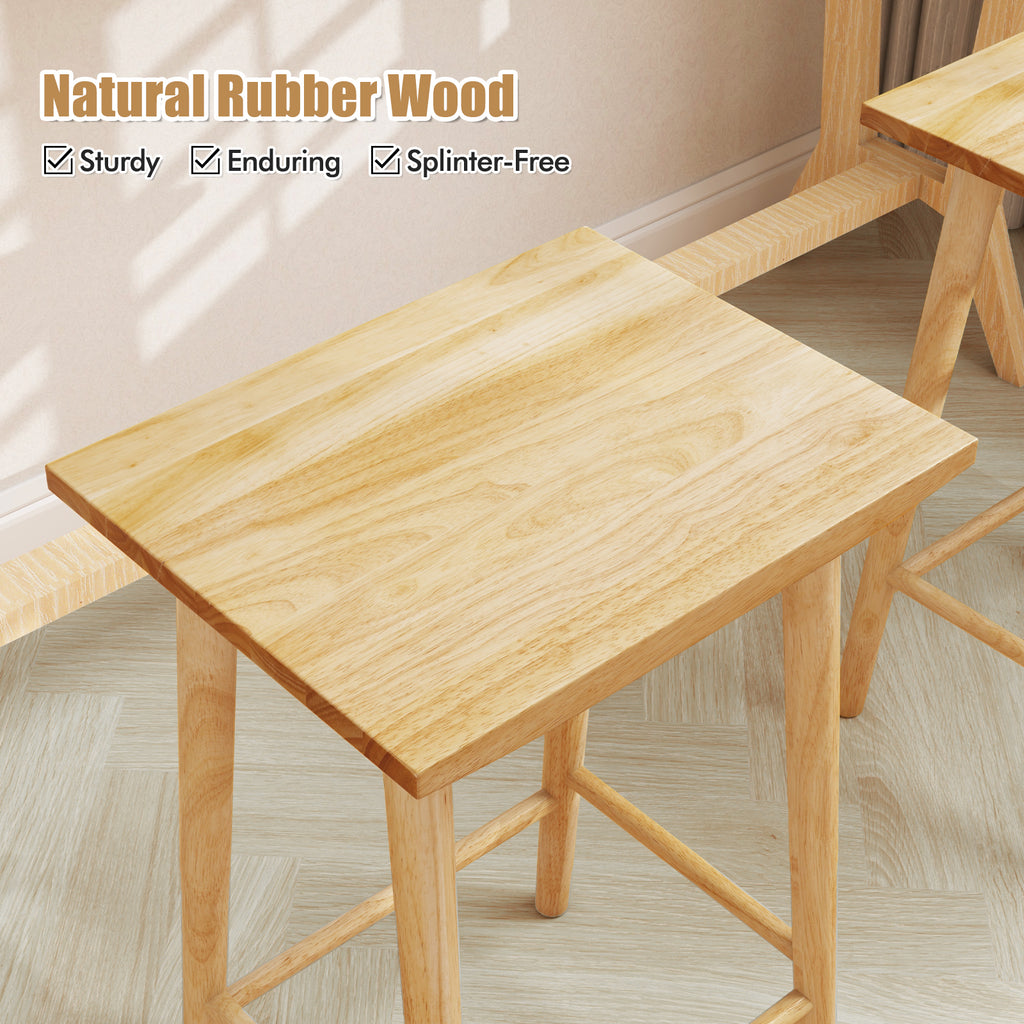 25.5" Bar Stools Set of 2 with Footrest - Natural Wood