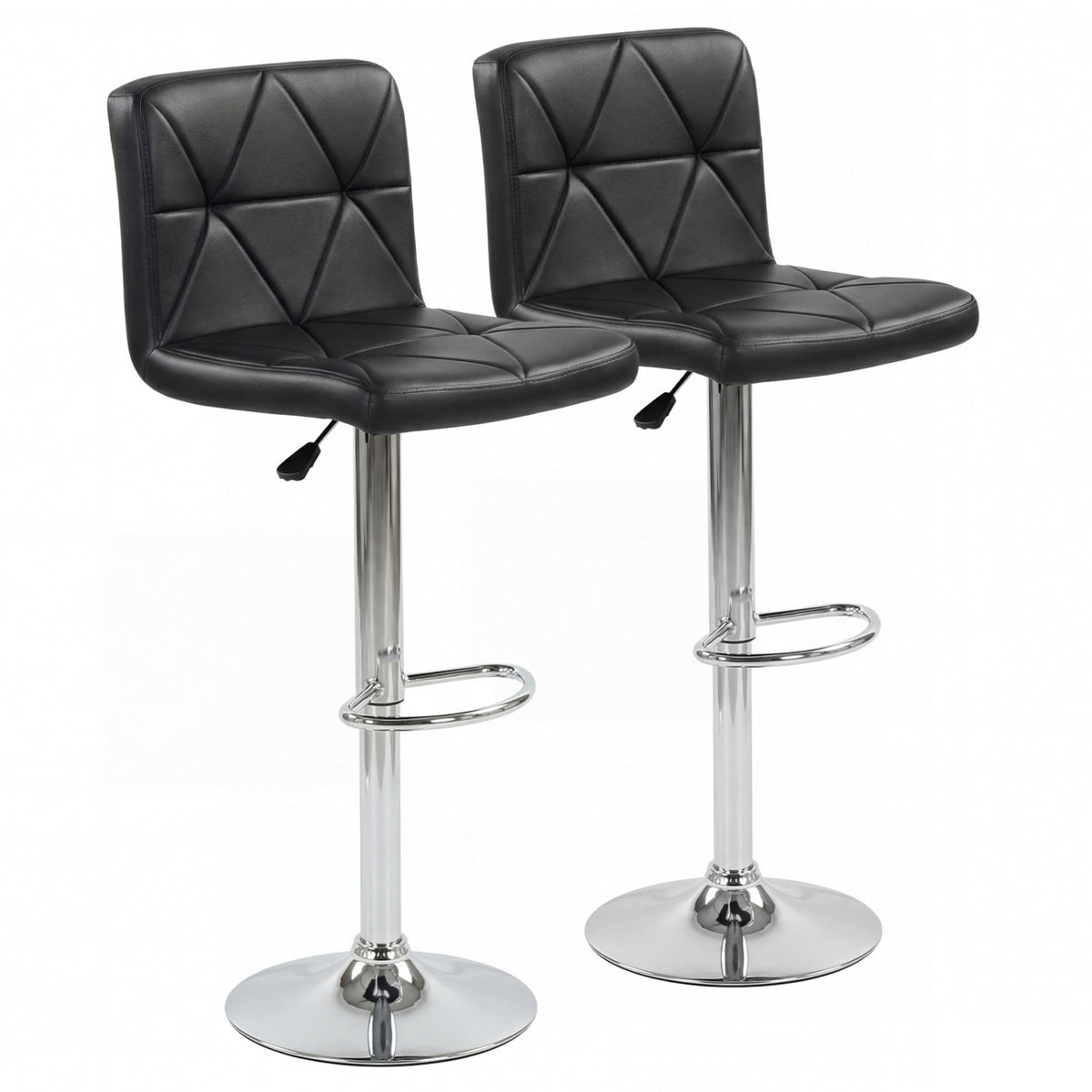 Adjustable Swivel Barstools Set of 2 with Back & Footrest - Black Diamond