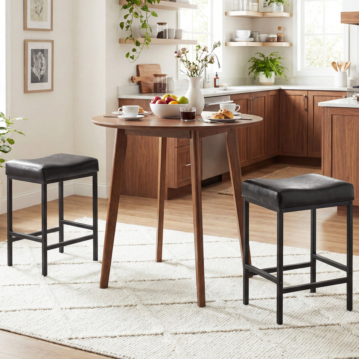 Set of 2 Counter Height Bar Stools 25 Inch - Brown