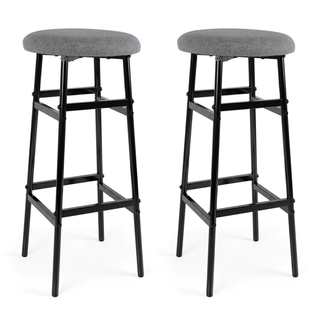 Bar Stools Set of 2 with Metal Frame and Footrest - Black & Gray