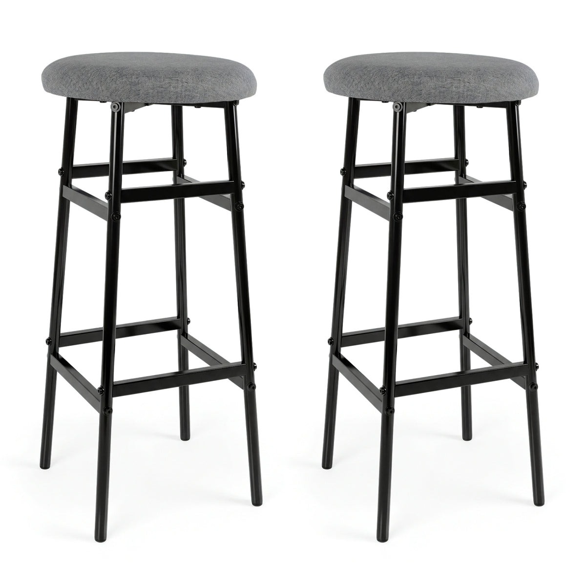 Bar Stools Set of 2 with Metal Frame and Footrest - Black & Gray