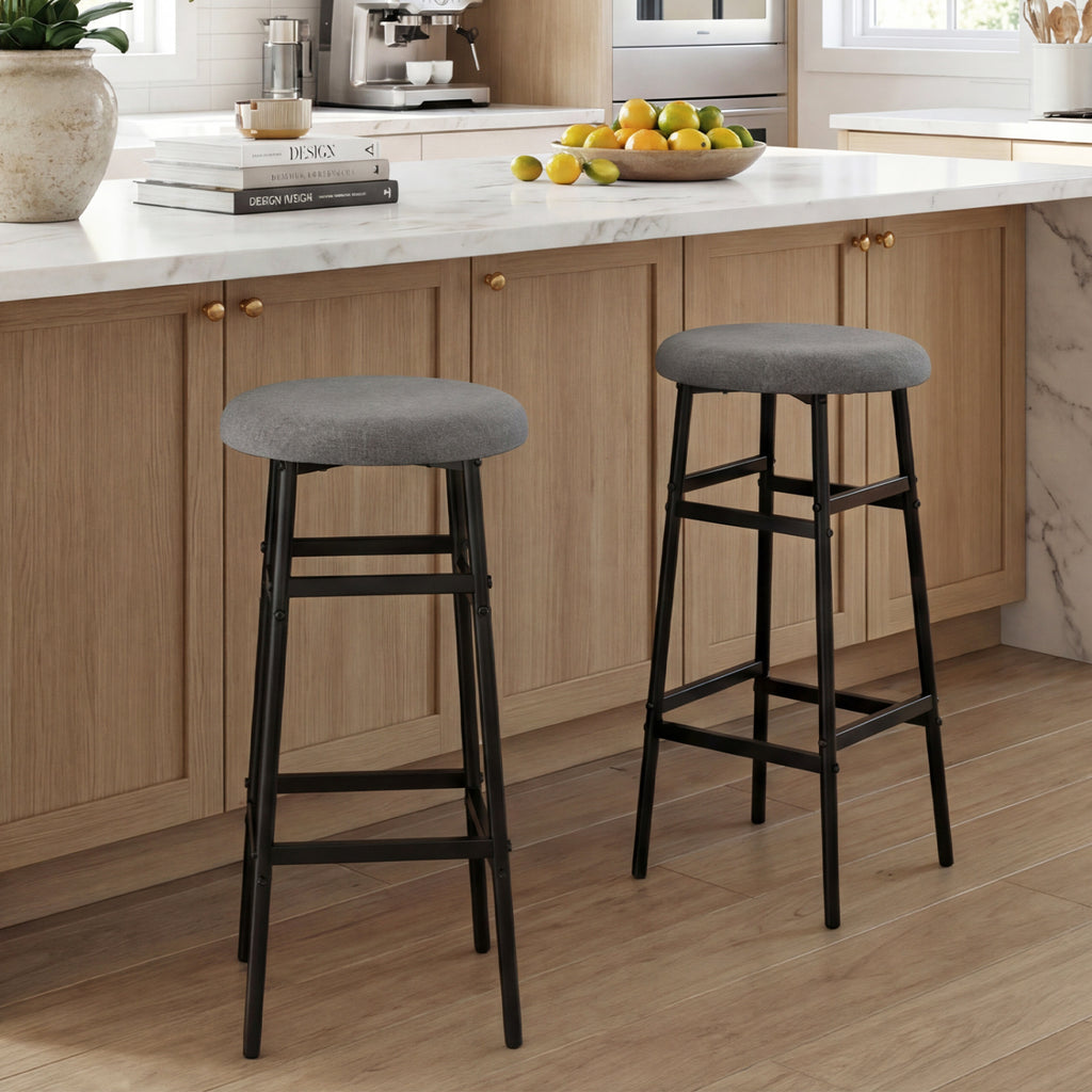 Bar Stools Set of 2, Black & Gray - Metal Frame with Footrest
