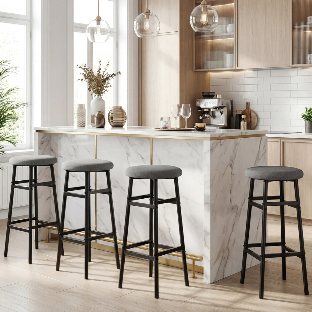 Bar Stools Set of 2 with Metal Frame and Footrest - Black & Gray