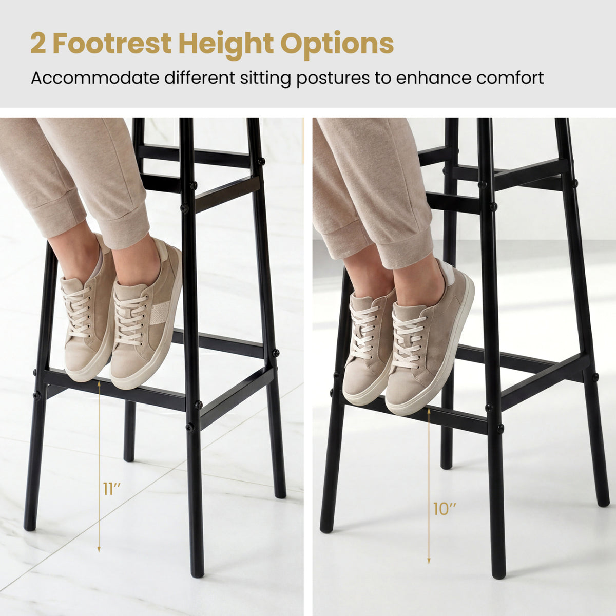 Bar Stools Set of 2 with Metal Frame and Footrest - Black & Gray