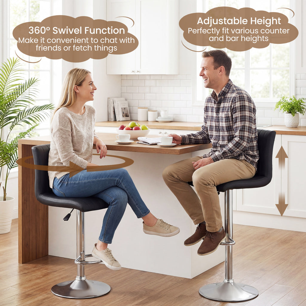 Adjustable Bar Stools Set of 2 with Back - Vertical Stripes, Black