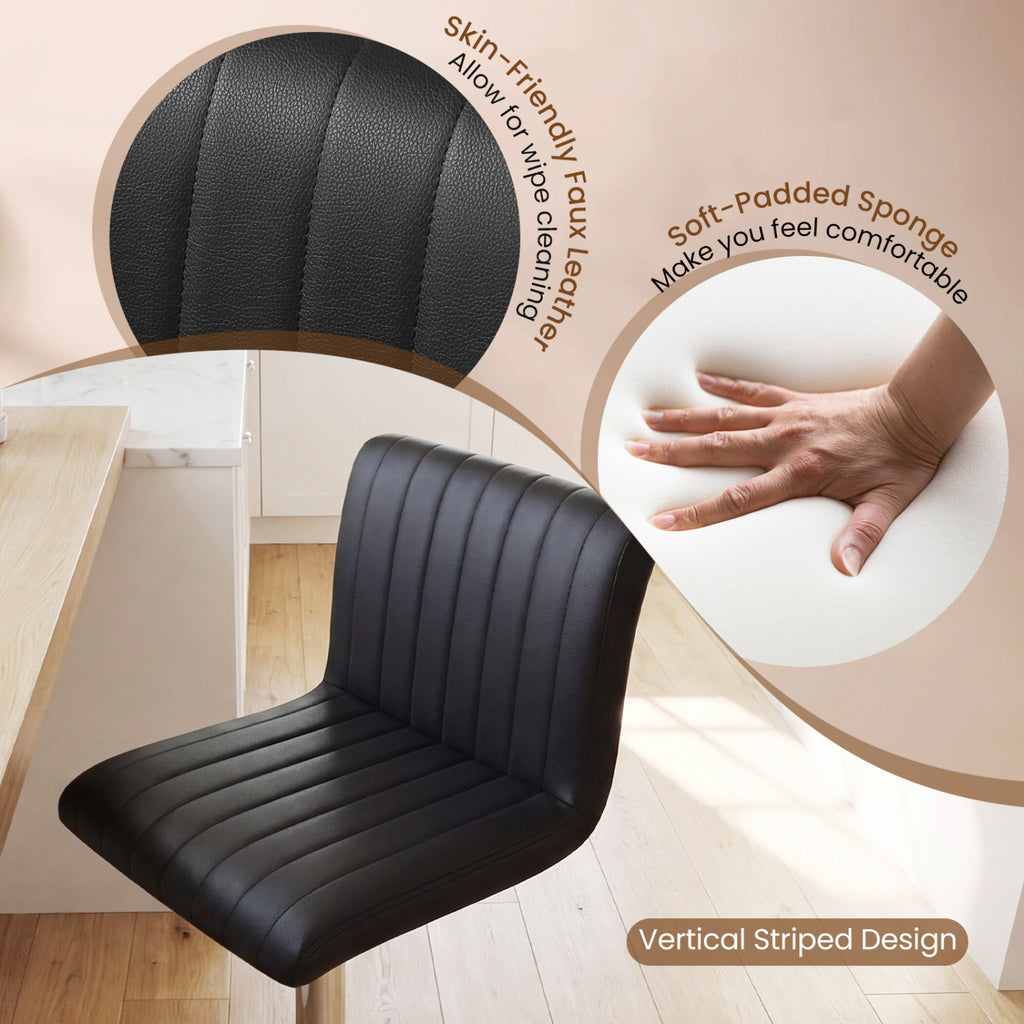 Adjustable Bar Stools Set of 2 with Back - Vertical Stripes, Black
