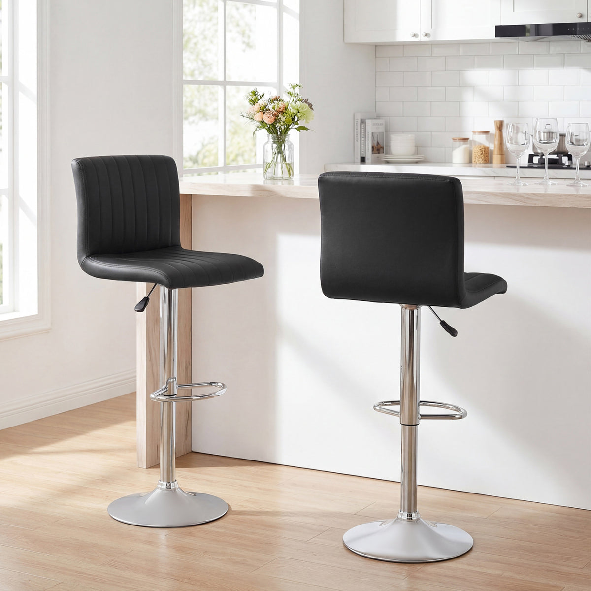 Adjustable Bar Stools Set of 2 with Back - Vertical Stripes, Black