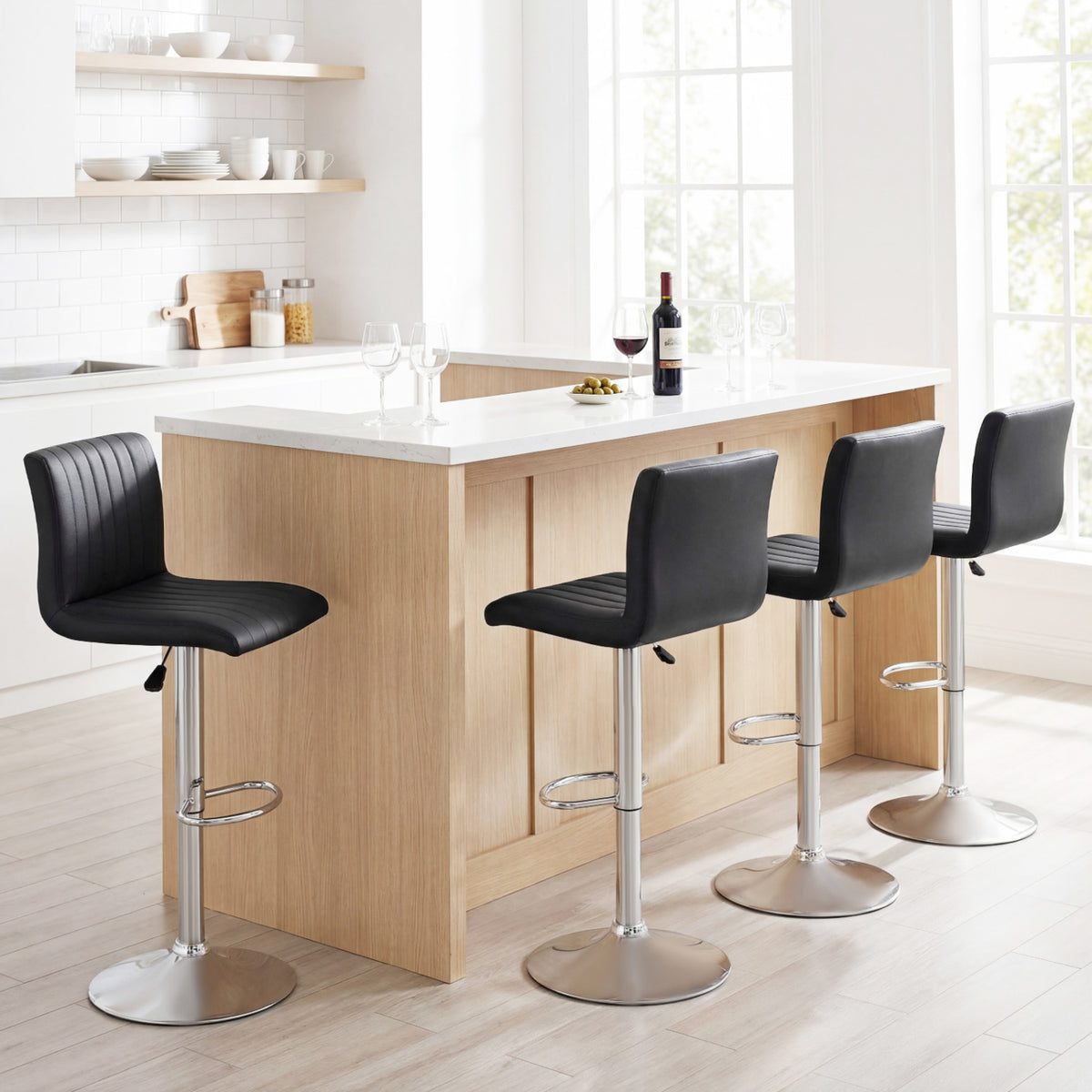 Adjustable Bar Stools Set of 2 with Back - Vertical Stripes, Black
