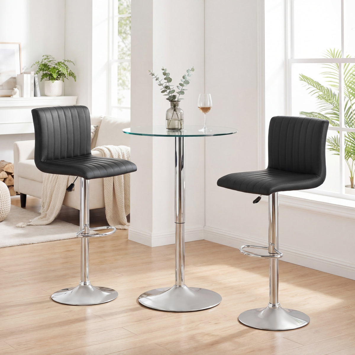 Adjustable Bar Stools Set of 2 with Back - Vertical Stripes, Black