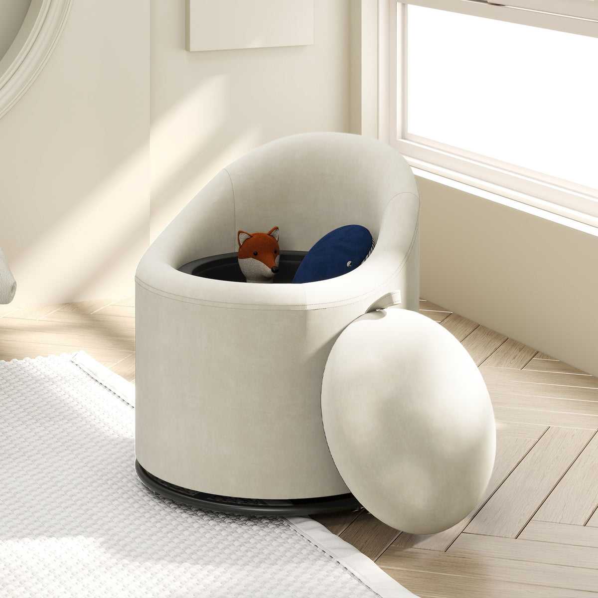 Barrel Chair with Storage, 360° Swivel, Beige