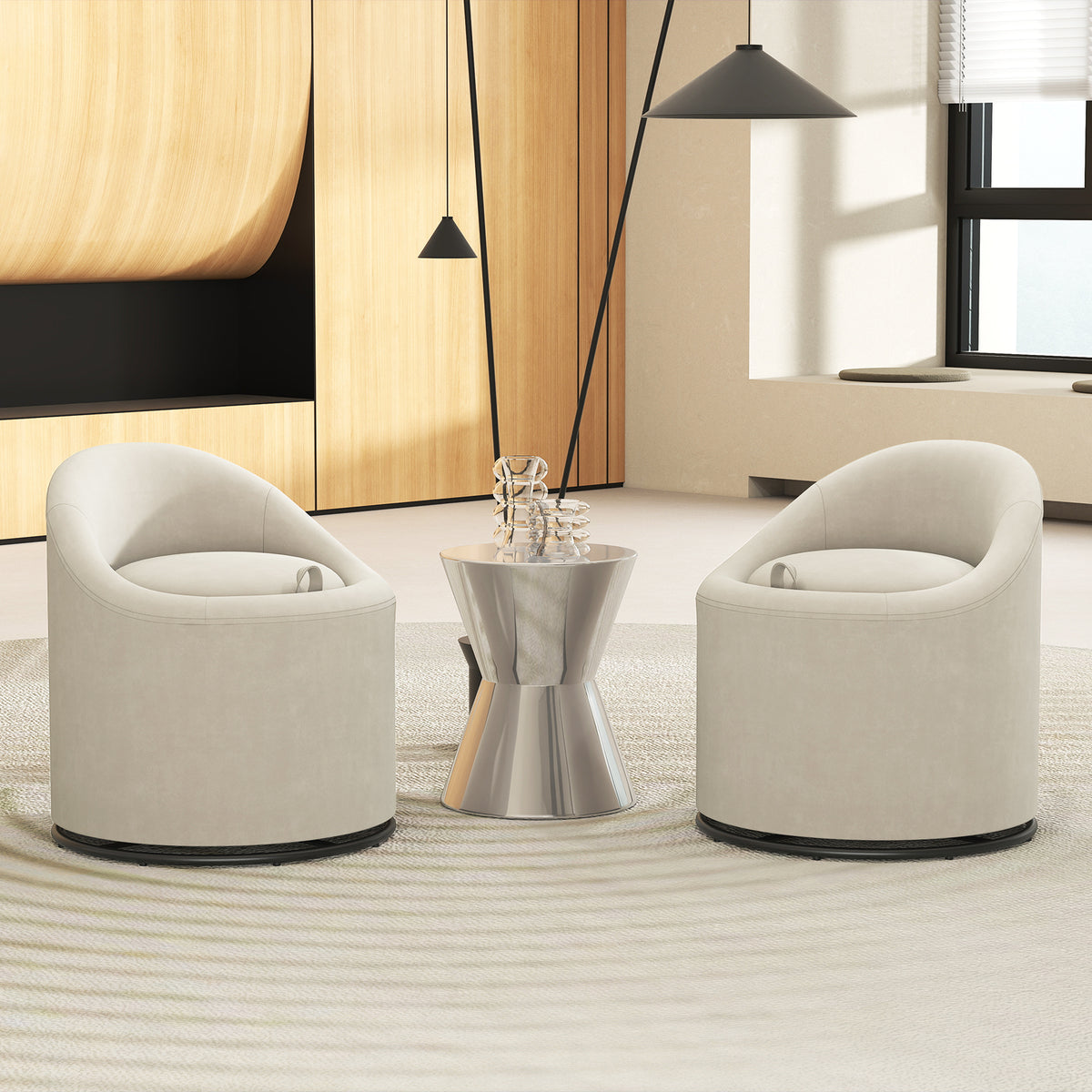 Barrel Chair with Storage, 360° Swivel, Beige