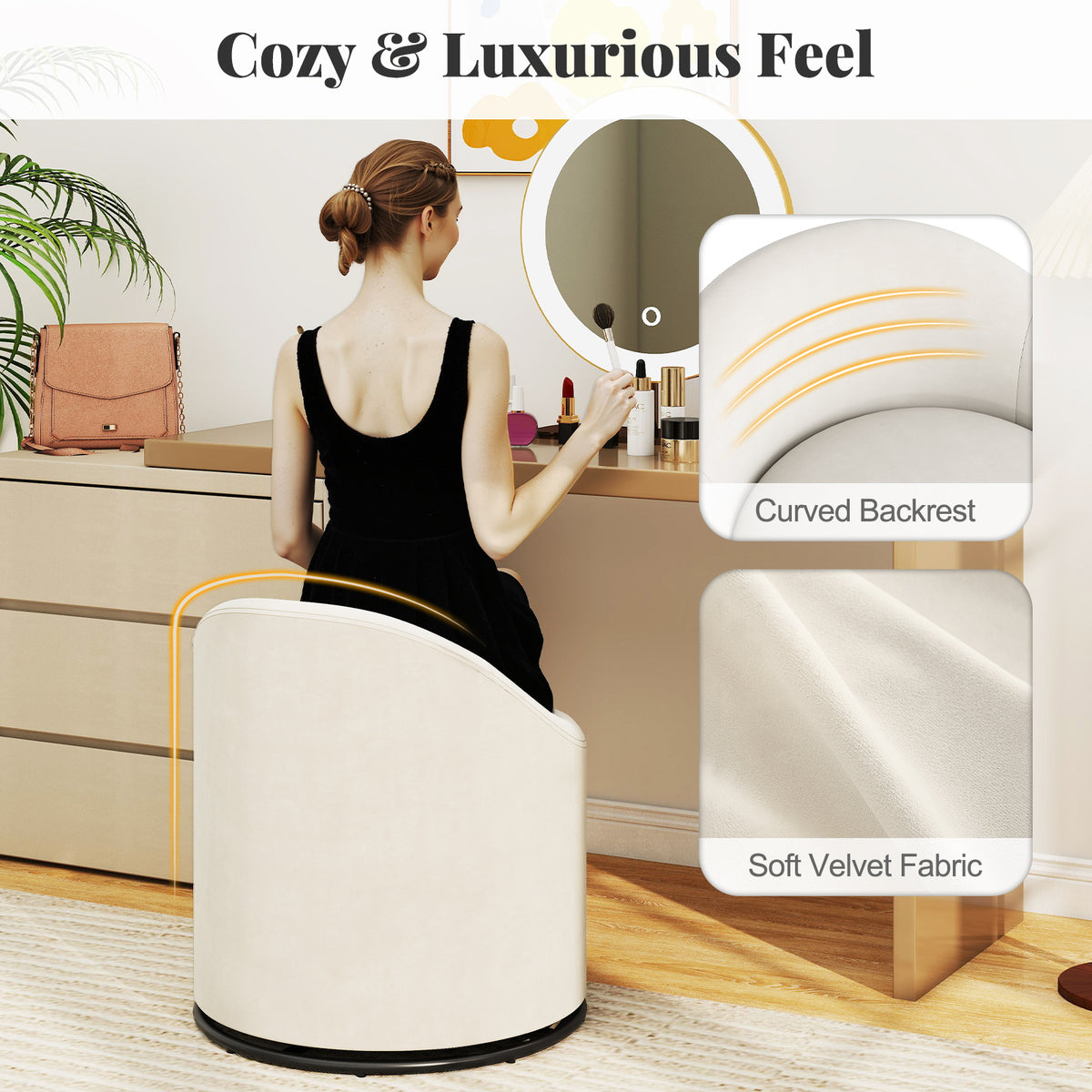 Barrel Chair with Storage and 360° Swivel - Beige
