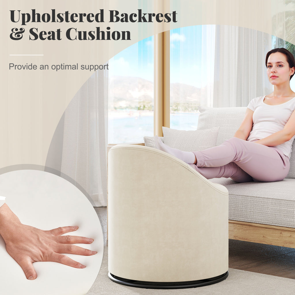 Barrel Chair with Storage and 360° Swivel - Beige