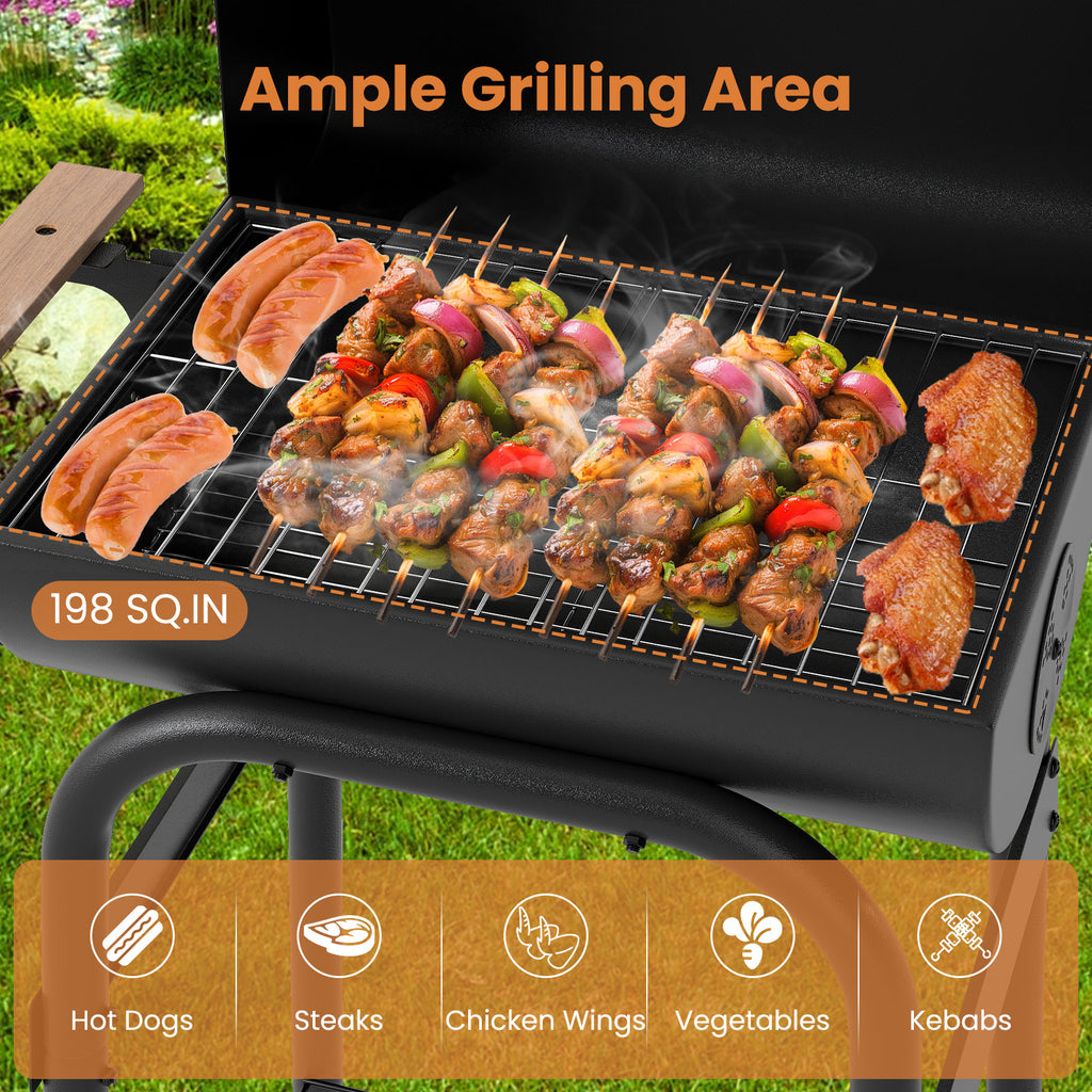 Barrel Charcoal Grill with Foldable Side Table and Thermostat