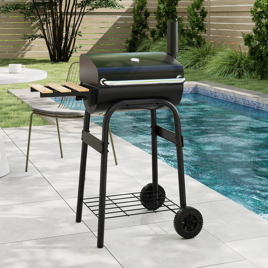 Barrel Charcoal Grill with Foldable Side Table and Thermostat