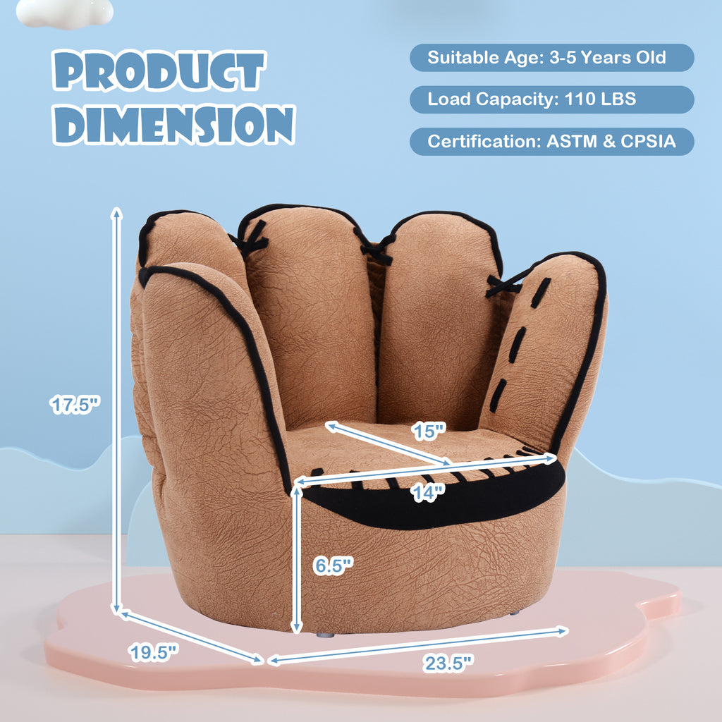 Kids Baseball Glove-Shaped Upholstered Sofa - 23x19 Inches, Soft Faux Suede