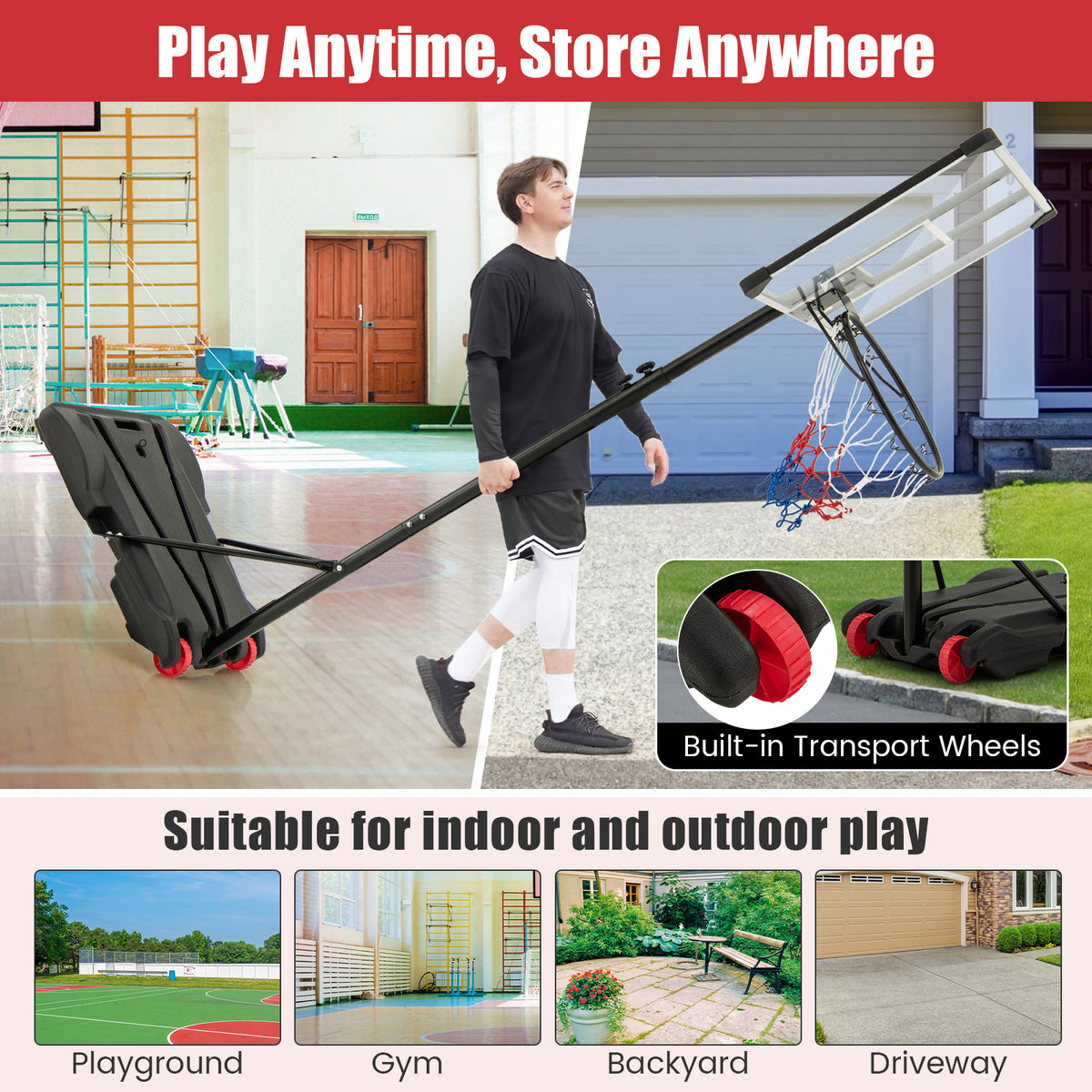 Adjustable Portable Basketball Hoop System with Wheels & Fillable Base