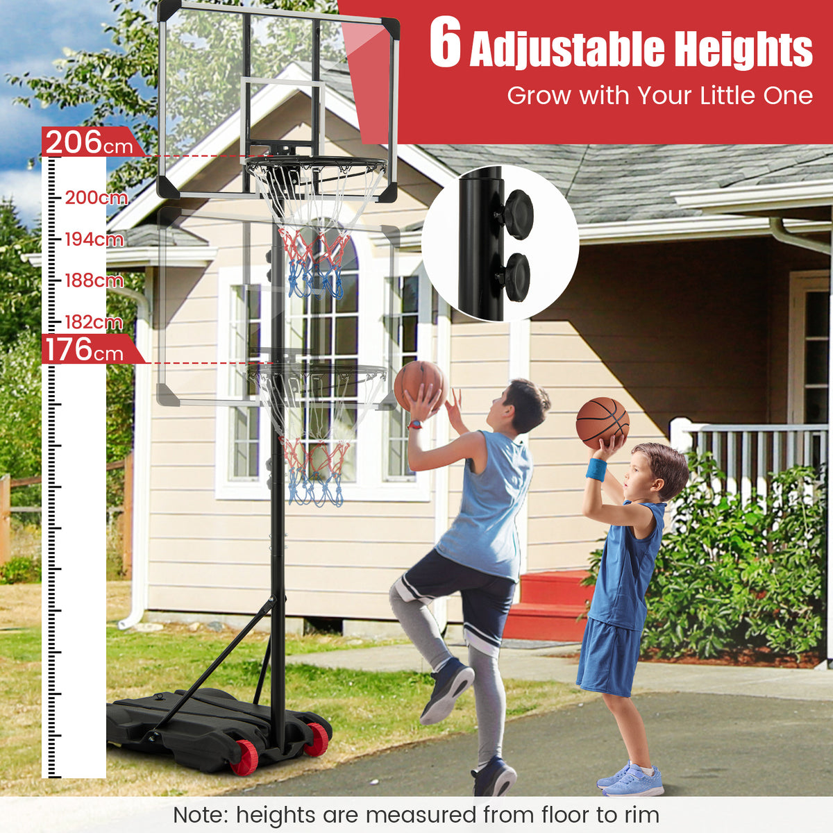 Adjustable Portable Basketball Hoop System with Wheels & Fillable Base