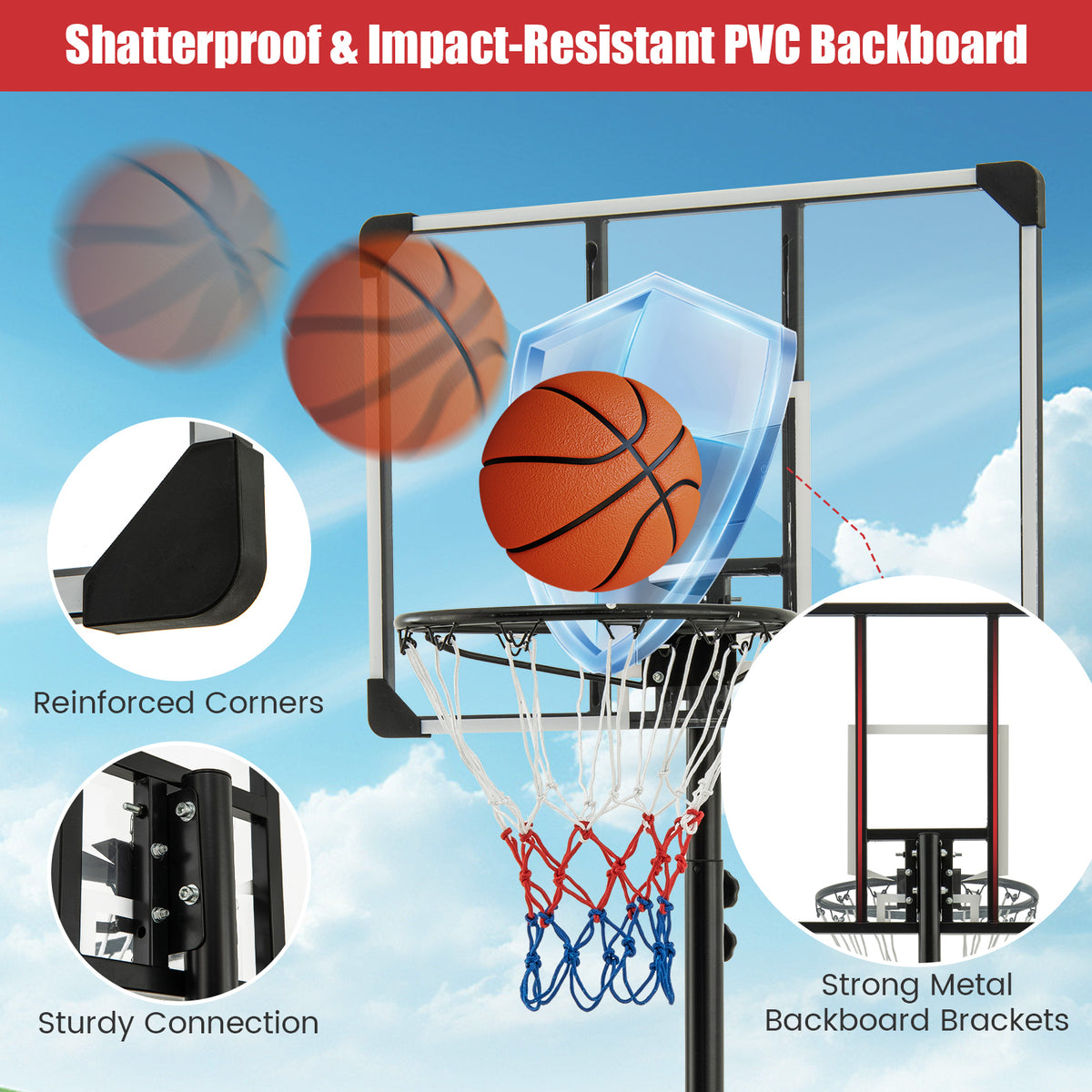 Adjustable Portable Basketball Hoop System with Wheels & Fillable Base