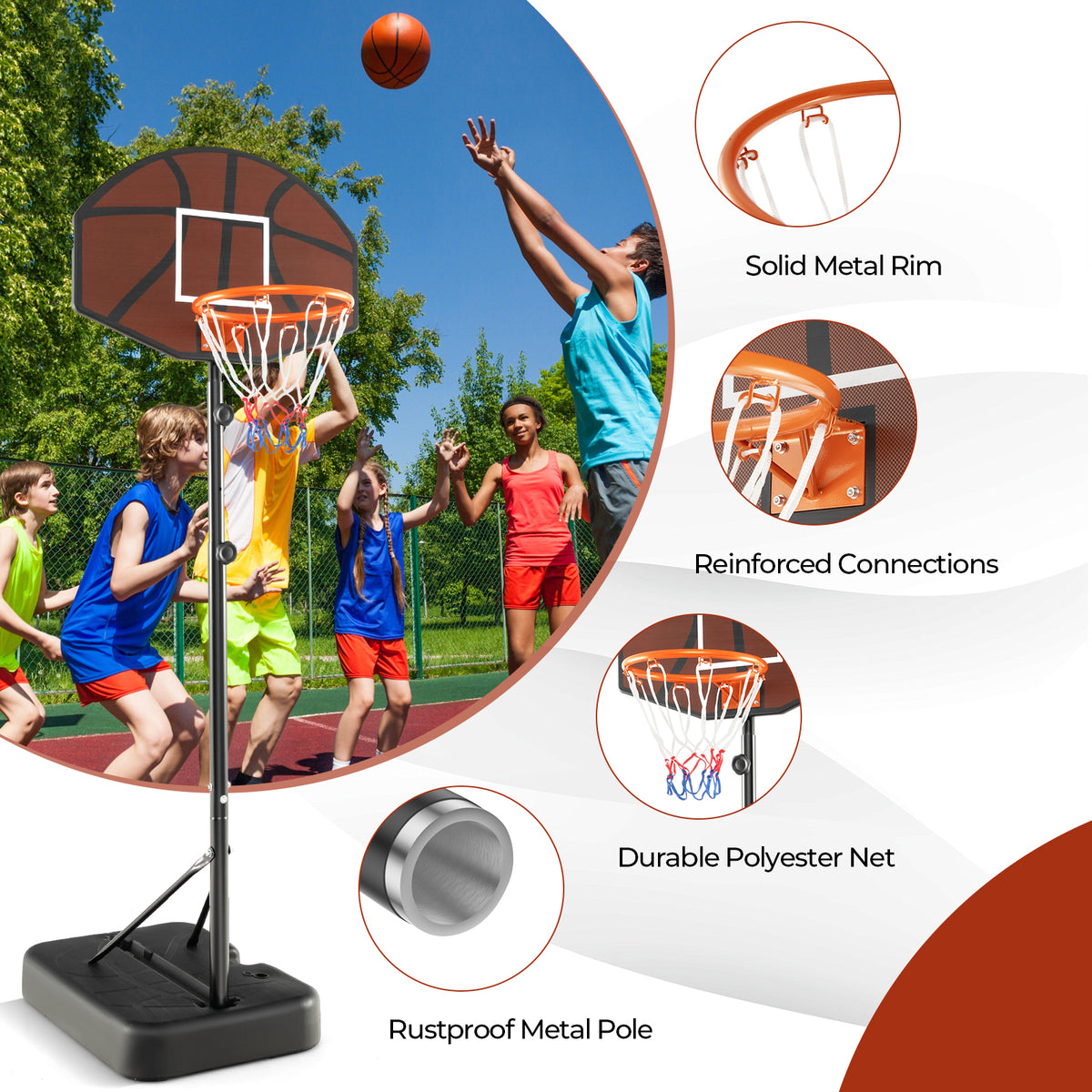 Adjustable Kids Basketball Hoop 5.6-6.5 ft with Shatterproof Backboard, Portable