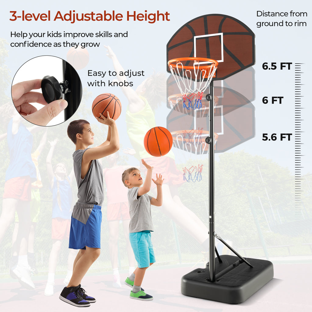 Adjustable Kids Basketball Hoop 5.6-6.5 ft with Shatterproof Backboard, Portable