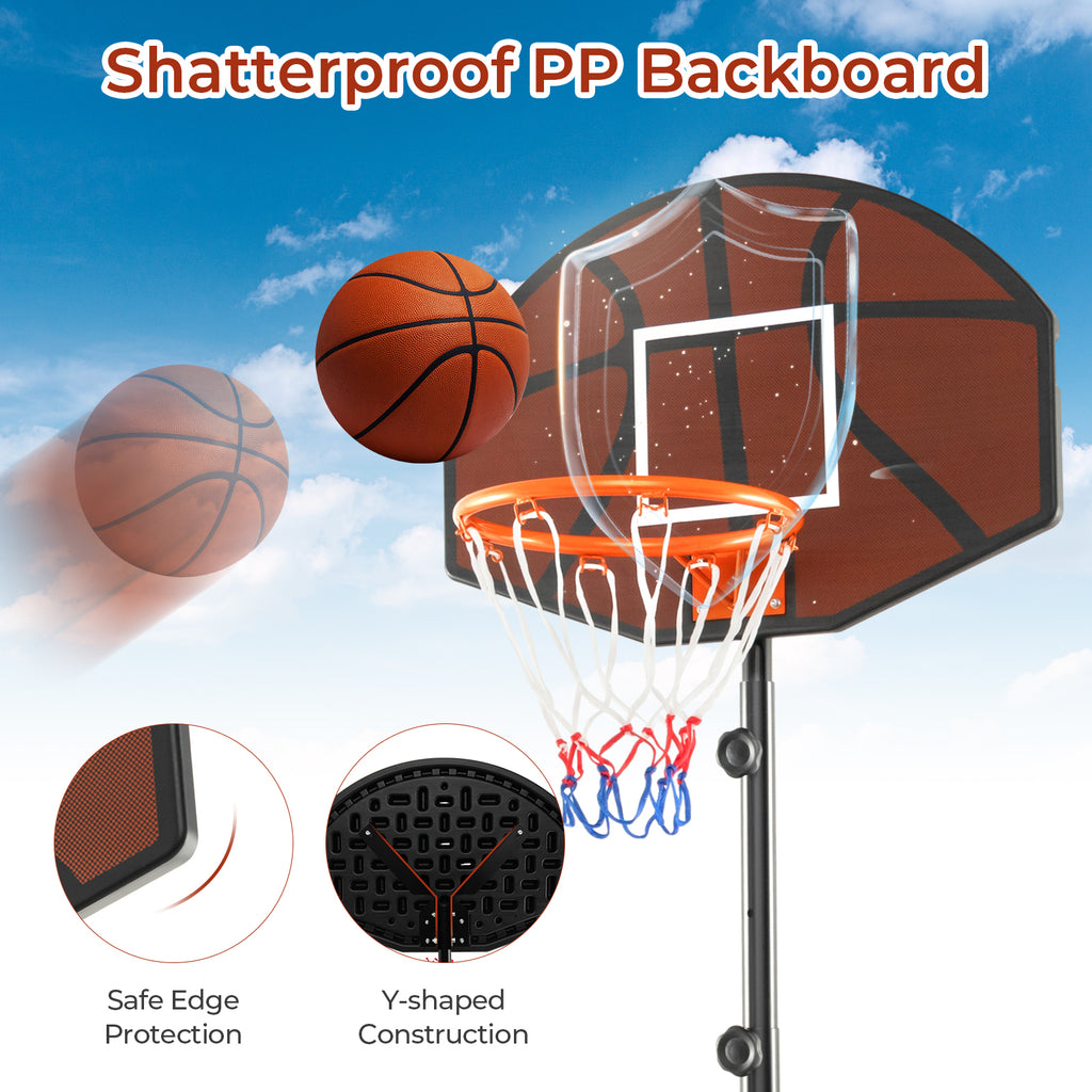 Adjustable Kids Basketball Hoop 5.6-6.5 ft with Shatterproof Backboard, Portable
